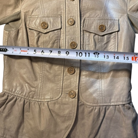 Twin Set Simona Barbieri Size small 100% Genuine Lamb Leather Beige/Gray jacket - Picture 14 of 17